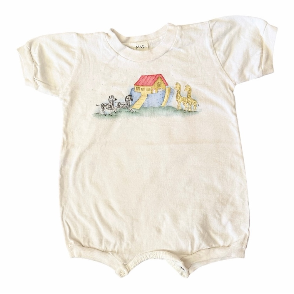Vintage Noah’s‎ Ark Infant Toddler Romper 12 Months Bible Story Christian onesie